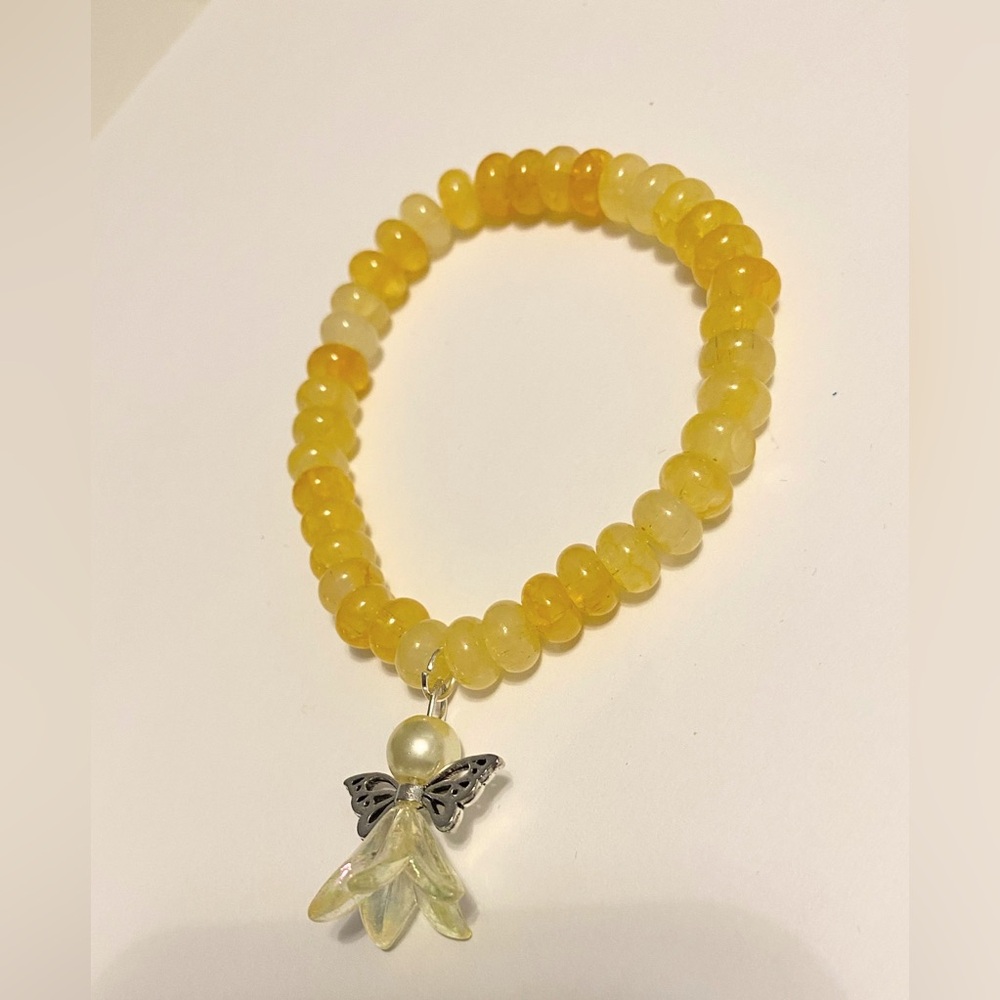 Yellow Agate Gemstone Beaded Bracelet with Angel Charm
